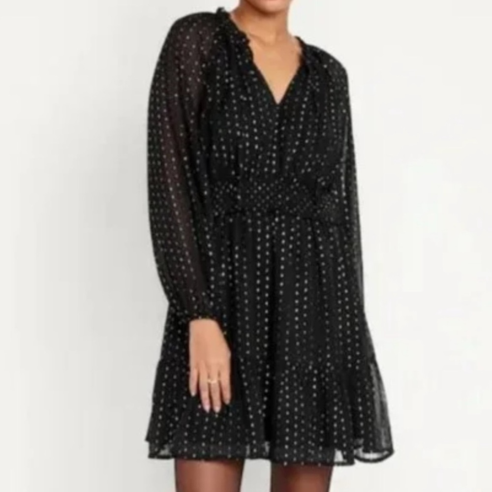 NWT Old Navy Black Metallic Dot Cocktail Party Dress – Size S